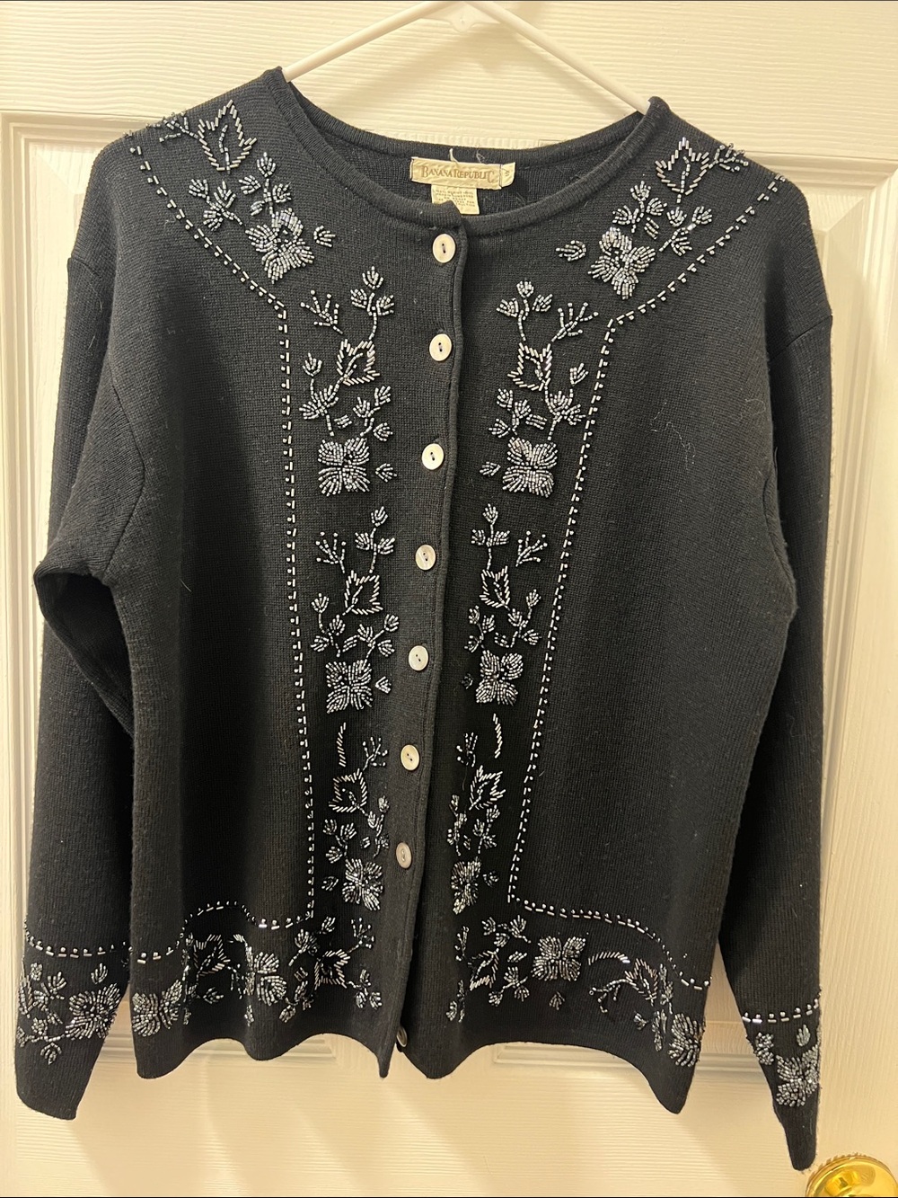 Banana Republic Black Cardigan with White Floral Embroidery
